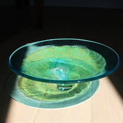 a blue and green glass bowl by Benjamin Lintell .