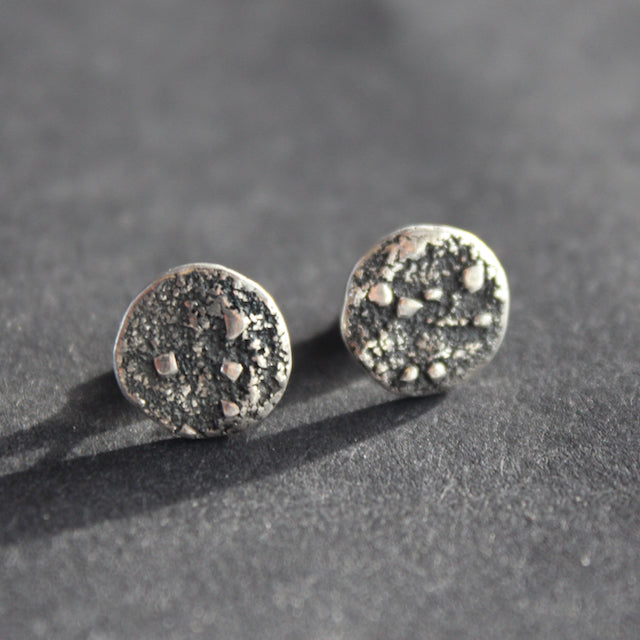 Textured silver stud earrings by Carin Lindberg