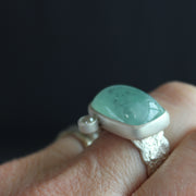 Chalcedony and white diamond ring in sterling silver by Carin Lindberg on finger