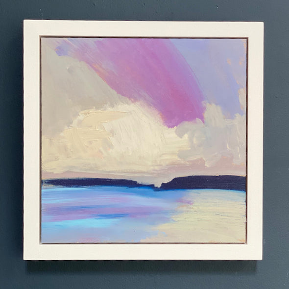 framed abstract seascape in pinks and purples by Cornish artist Alex Yarlett
