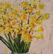 Jill Hudson, 'Daffodils Blooming,' a still painting of daffodils against a pink background 