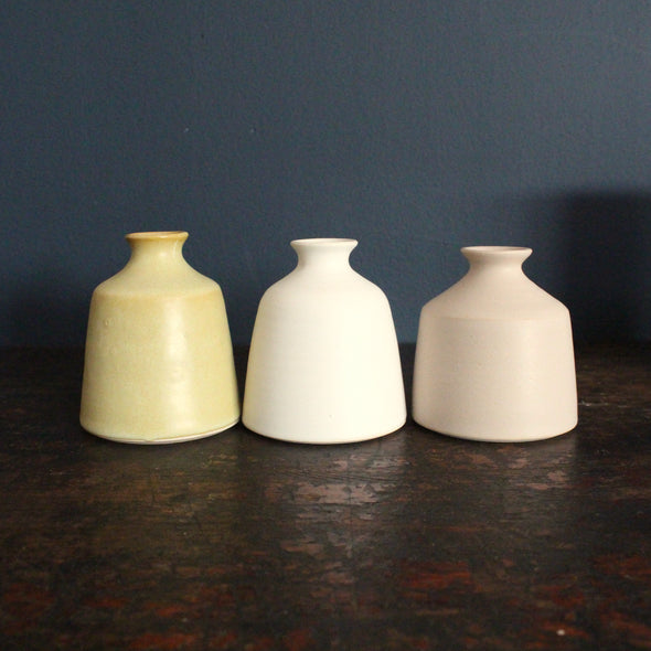 trio of bud vases by UK ceramicist Emily Olivia Tapp