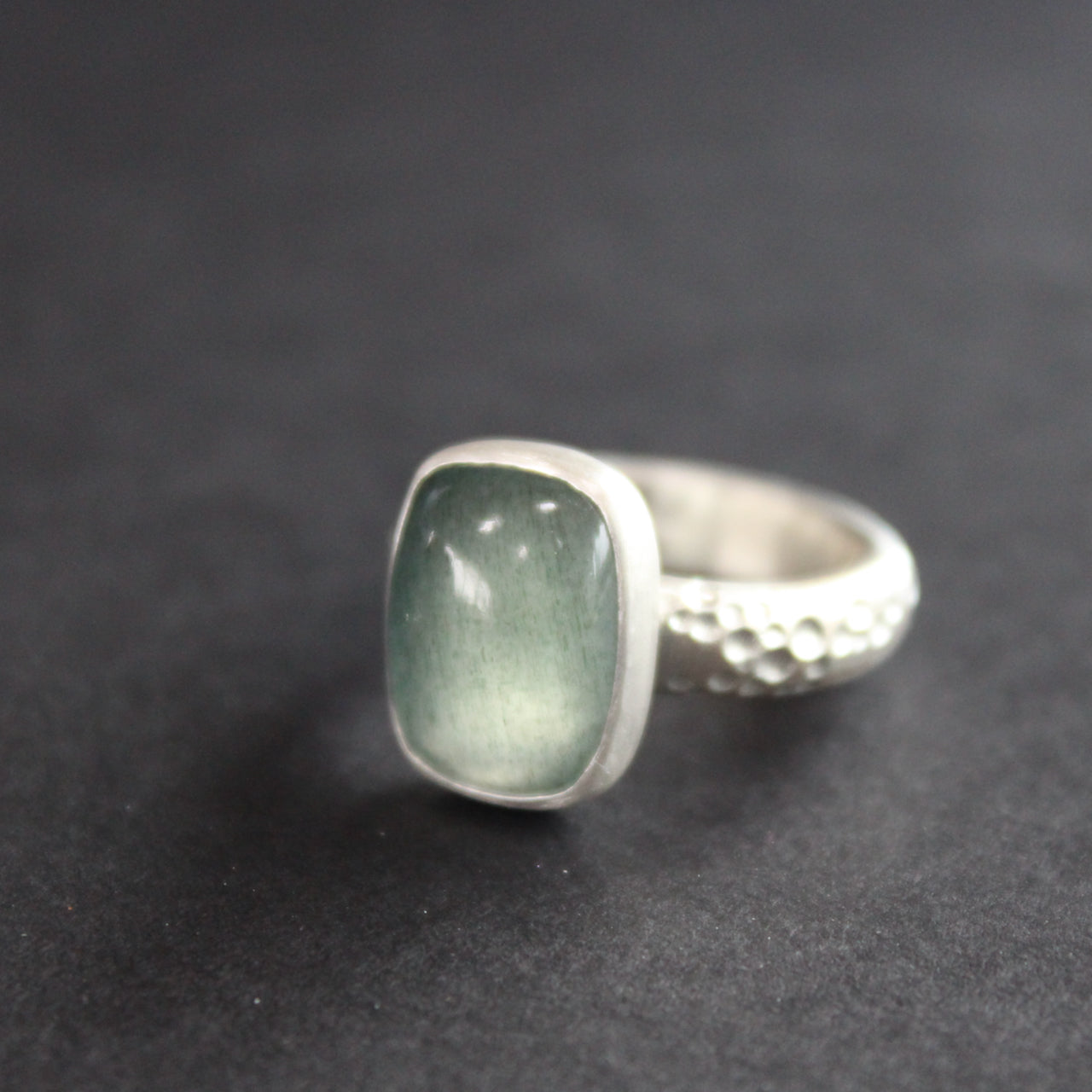 Moss aquamine textured ring in brushed silver by Carin Lindberg