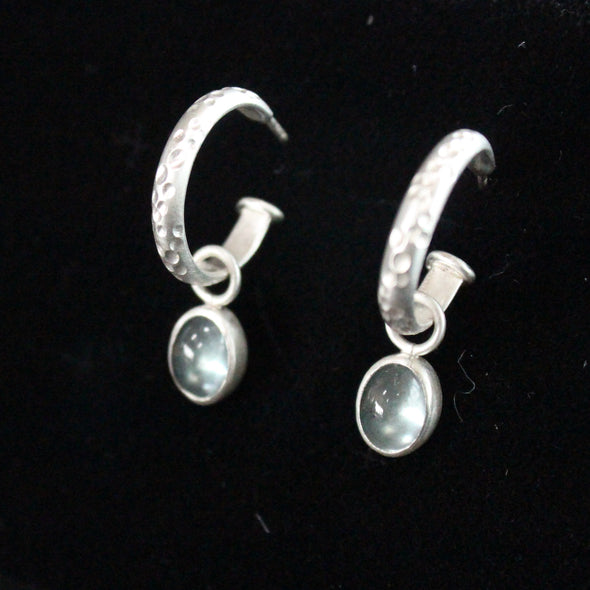 Carin Lindburg Textured hoop earrings with moss aquamarine charms in brushed silver Media 1 of 3