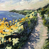 painting by artist Jill Hudson of the coast path and looking towards Rame Head in south east Cornwall 