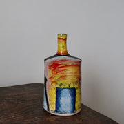 red, yellow and blue ceramic bottle by UK potter John Pollex