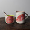 colourful ceramic cream jug and bowl with spoon by UK ceramic artist Helen Harrison 