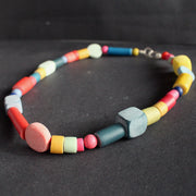 multi coloured random shaped bead necklace by Clare Lloyd, jewellery designer