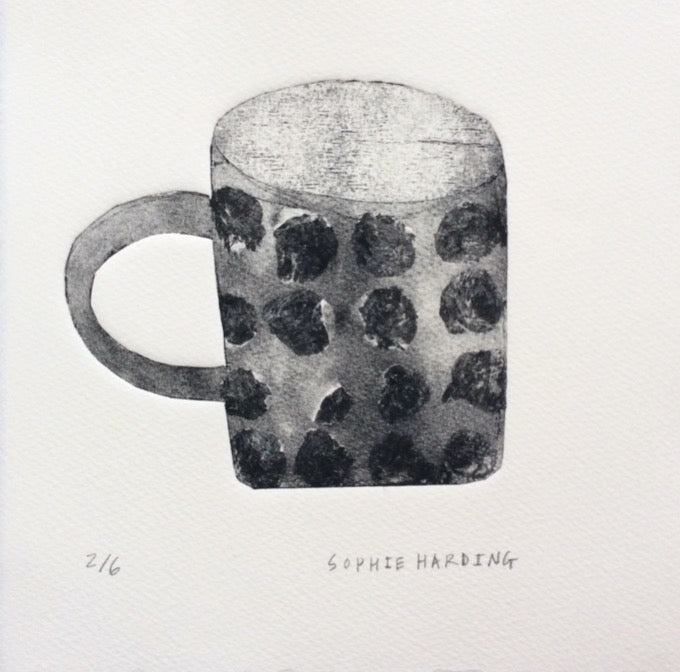 Sophie Harding print of a black and white Cup with spots