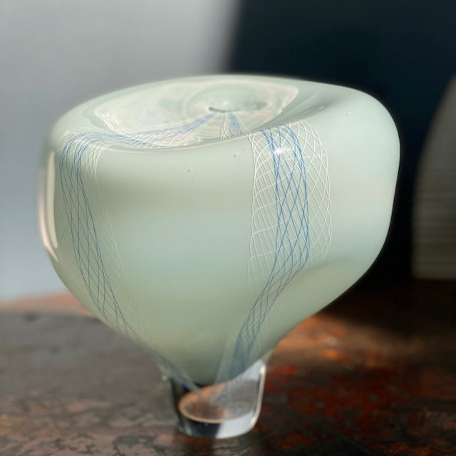 Cascade glass vessel in pale grey/blue by Benjamin Lintell