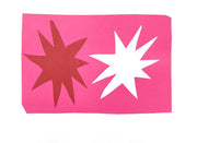 print by Cornwall artist Sophie Harding of one red and one white star on a pink backgound