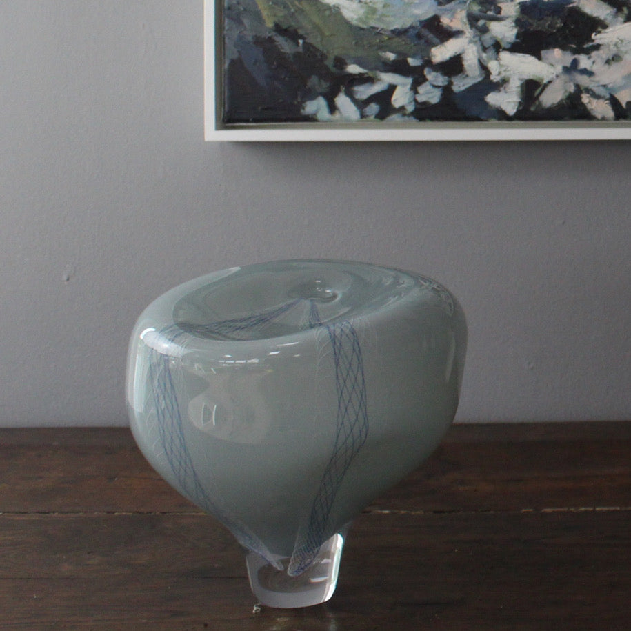 Cascade glass vessel in pale grey/blue by Benjamin Lintell