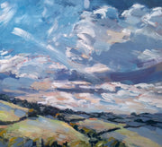 Jill Hudson, 'October Sky,' landscape painting of fields and a large cloud filled sky