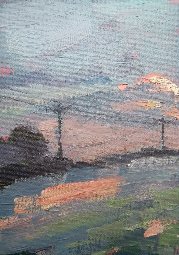 Jill Hudson oil painting of a morning misty sky