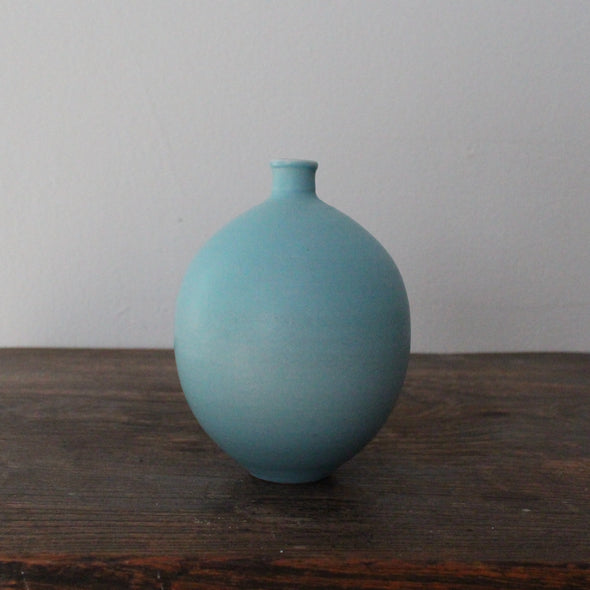 turquoise round vase by UK potter Lucy Burley 