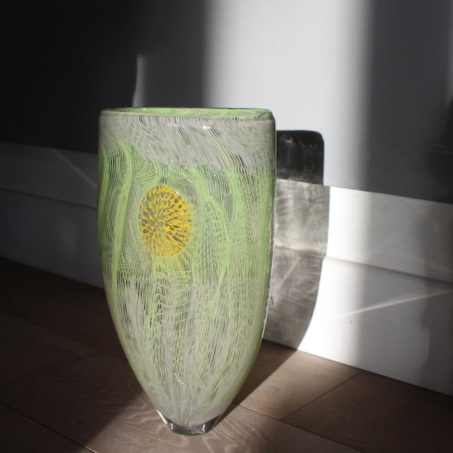 Tall glass vessel in green by Benjamin Lintell