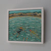 framed painting of people floating in blue and turquoise water by Cornish artist Siobhan Purdya painting of people floating in blue and turquoise water by  artist Siobhan Purdy