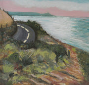 a painting of a coast road approaching Rame Head in Cornwall by Cornish artist Siobhan Purdy.