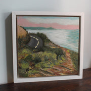 framed painting of a coastal road approaching Rame Head in Cornwall by Cornish artist Siobhan Purdy.