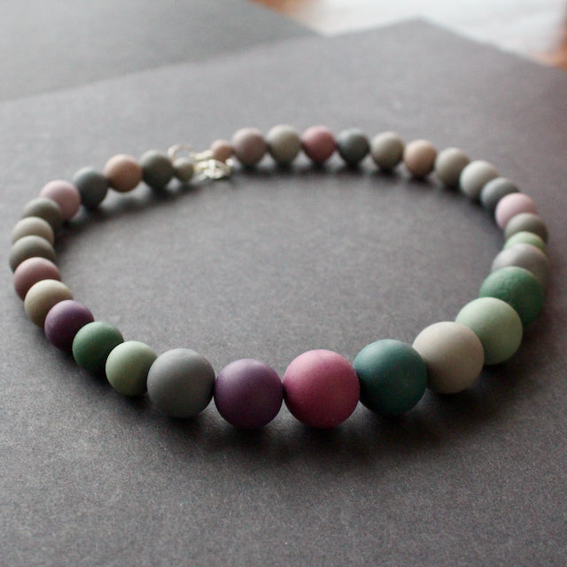 Clare Lloyd - Graduated bead necklace greys, mauves and greens