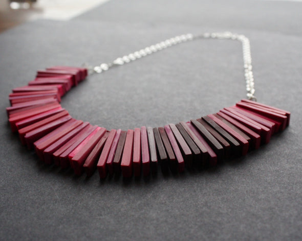 Clare Lloyd - modern Deco necklace, berry reds