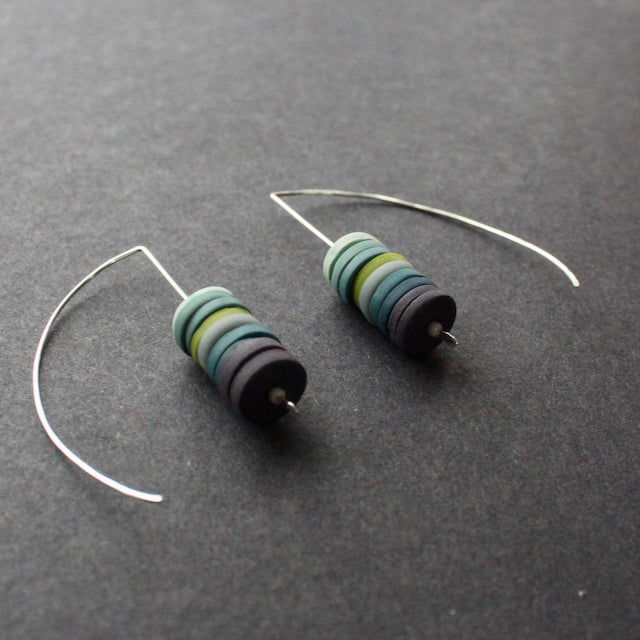 The Byre Gallery- Clare Lloyd earrings in midnight, green and slate blue