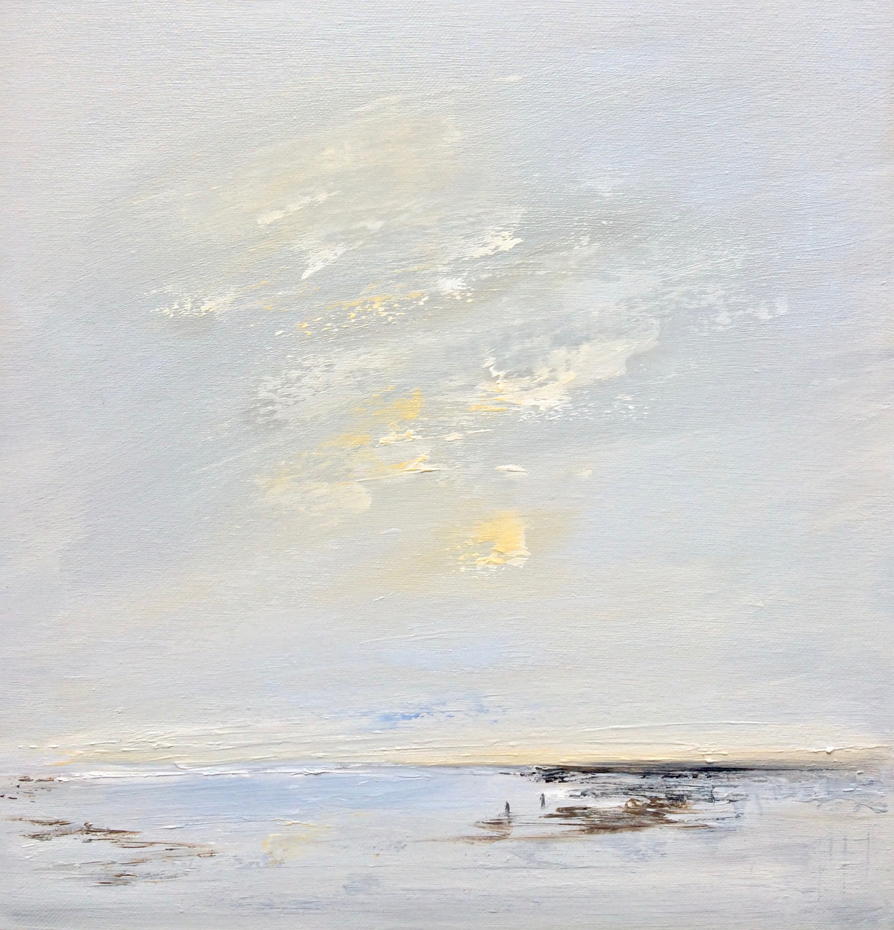 An abstract seascape by Cornwall artist Nicola Mosley in shades of greys and browns