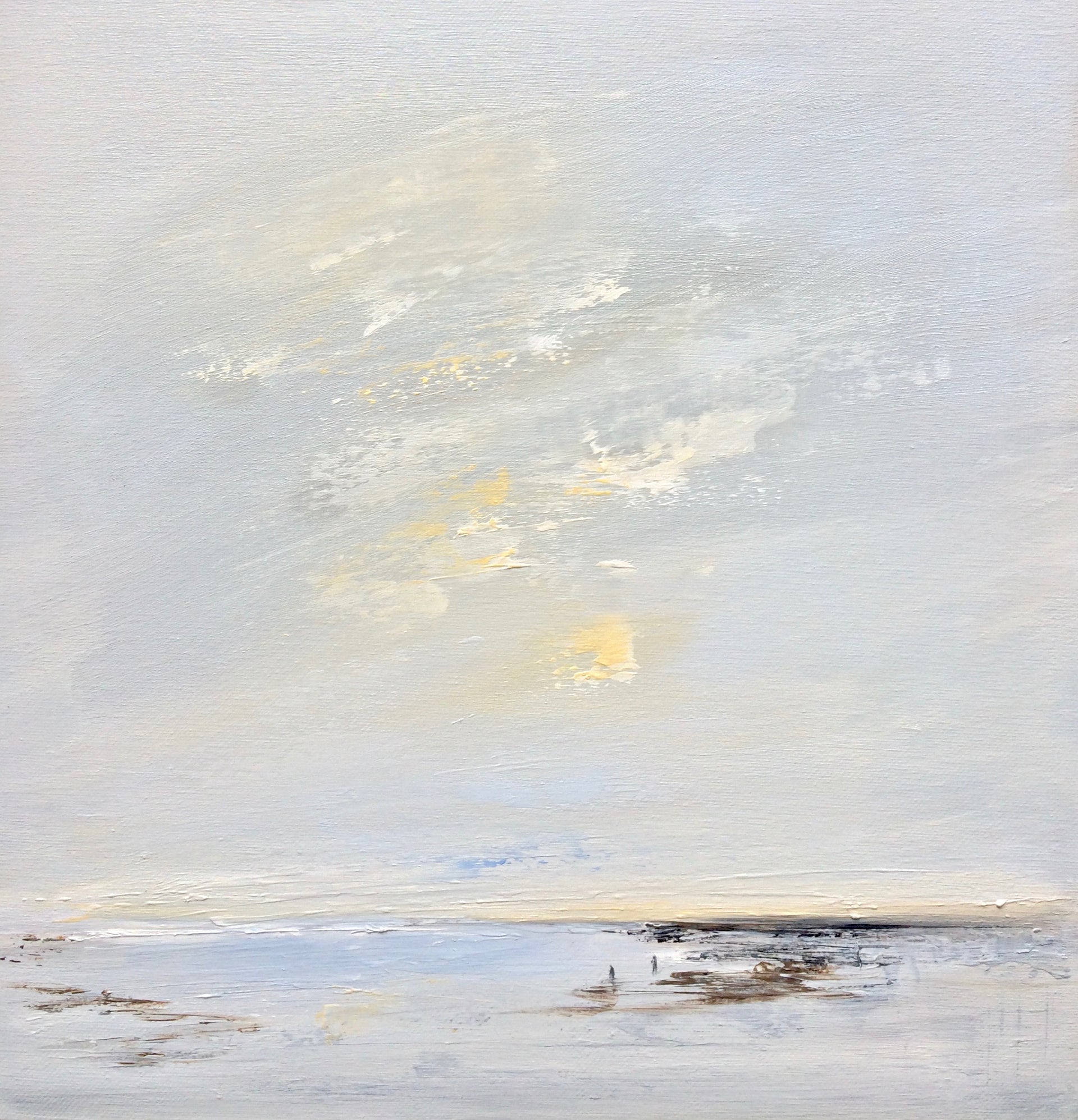 An abstract seascape by Cornwall artist Nicola Mosley in shades of greys and browns 