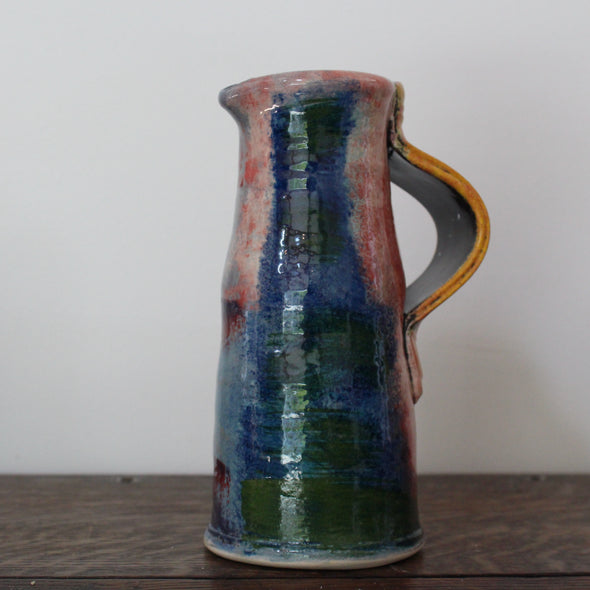 ceramic jug in blue and red glaze by UK potter John Pollex