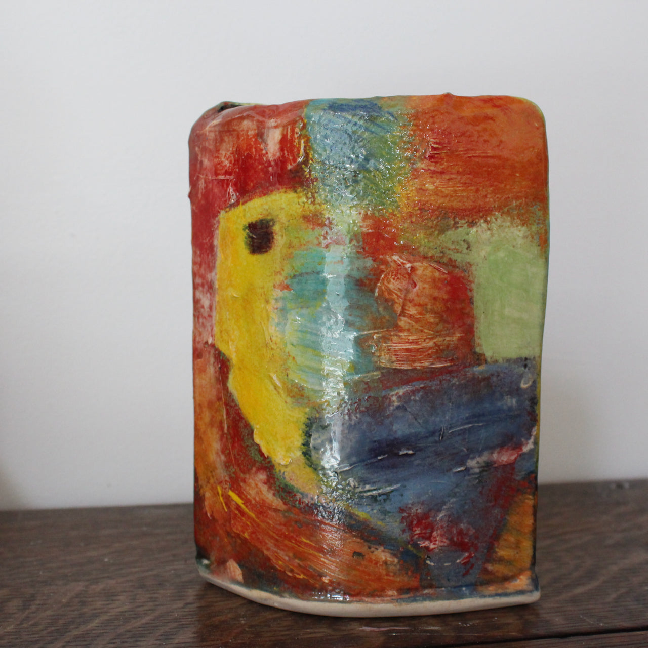 multicoloured ceramic slab vase by UK potter John Pollex