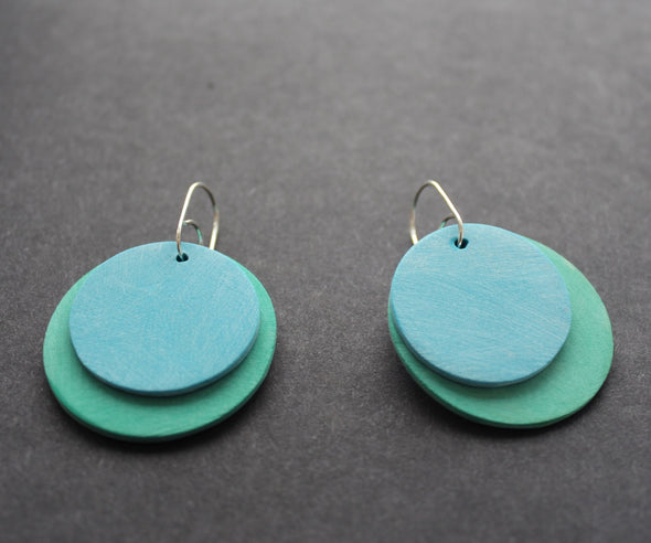 Scratched circle earrings in blue and turquoise by Clare Lloyd