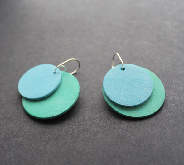 Scratched circle earrings in blue and turquoise by Clare Lloyd