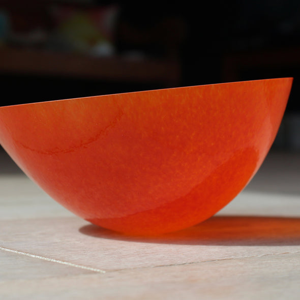 orange glass bowl by  Helen Eastham, Cornish glass artist.
