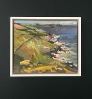 Framed Jill Hudson landscape of Penlee point on the Rame Peninsula in south east Cornwall, UK.