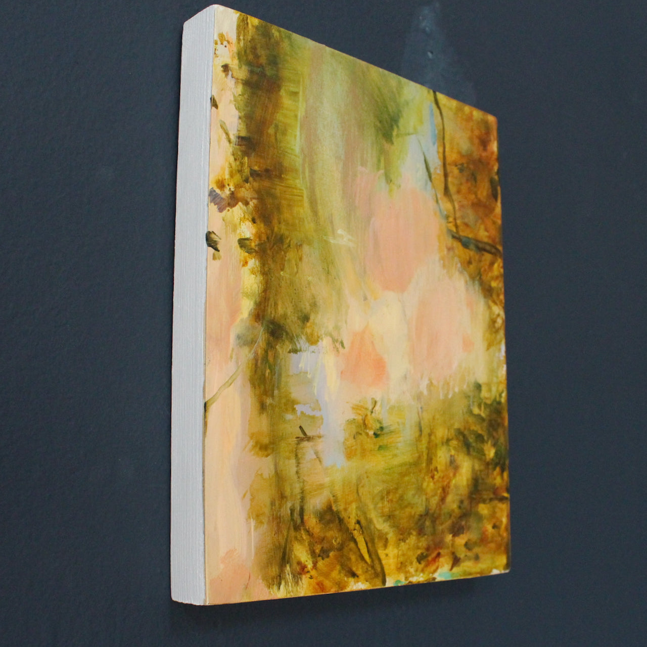 soft pinks and yellow abstract painting by Cornish based artist Katy Brown