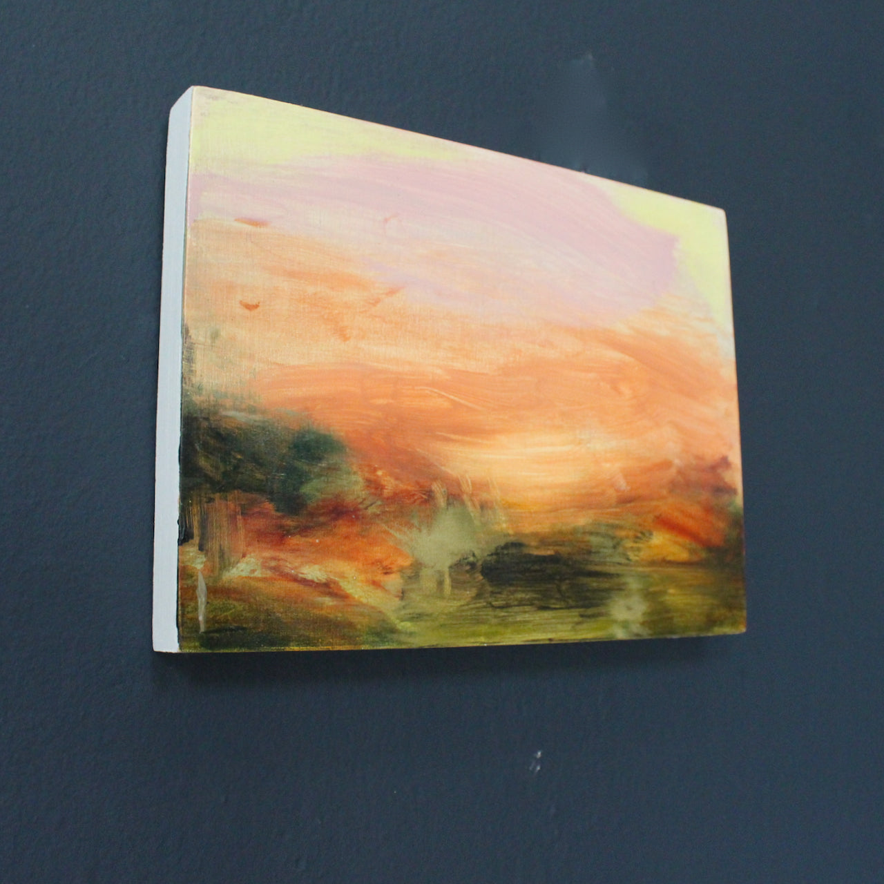 soft yellow and pink sunset painting by Cornwall based painter Katy Brown