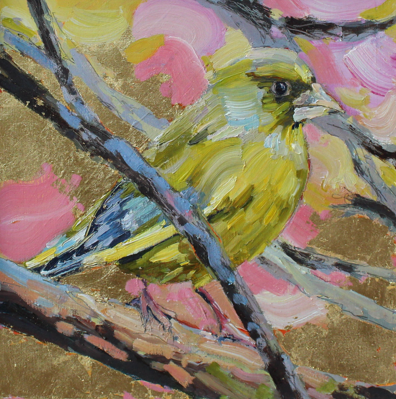 Jill Hudson - Gold, Pink and Greenfinch