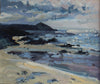 Jill Hudson painting of a beach and the Rame Head headland in Cornwall  