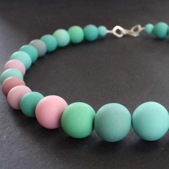Clare Lloyd bead necklace in pastels and duck egg blue