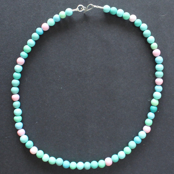 Clare Lloyd tiny bead necklace in pastels and duck egg blue