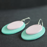 Scratch oval earrings in duck egg and pink by Clare Lloyd