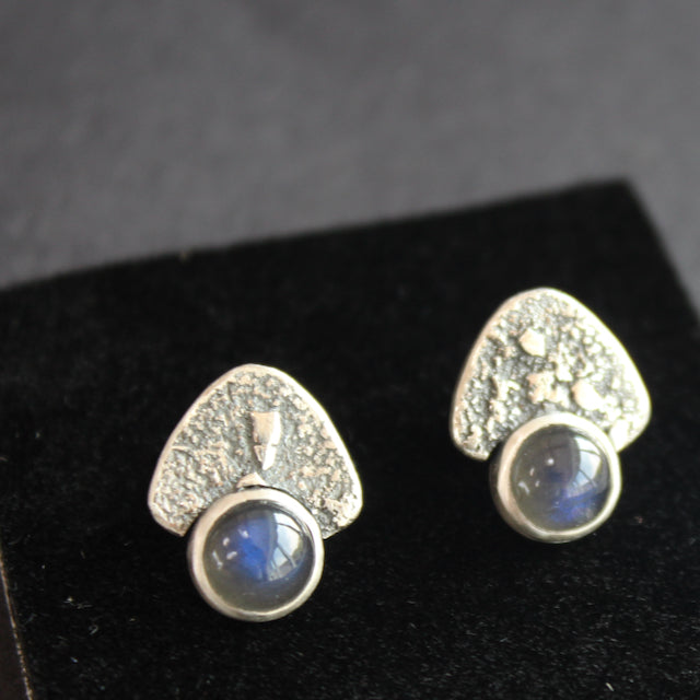 Triangle stud earrings with Labradorite by Carin Lindberg