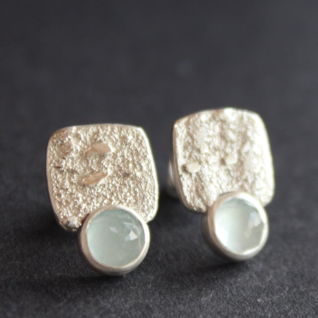 Square textured studs with Aquamine by Carin Lindeberg
