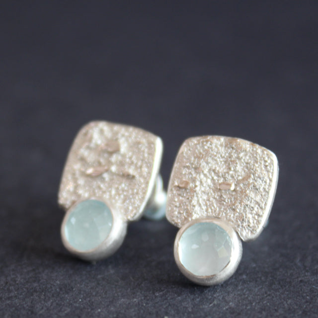 Square textured studs with Aquamine by Carin Lindeberg