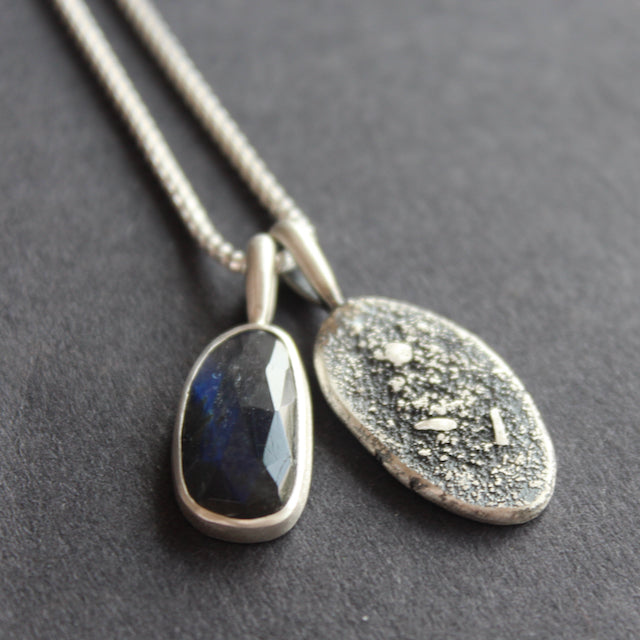 Labradorite textured silver duo pendants by Carin Lindberg