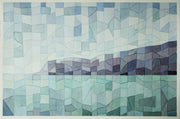 Abstract painting of blue, green and purple shapes making up  a headland and sea - Rame Head in Cornwall by David Muddyman