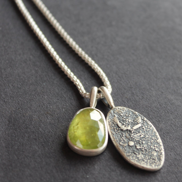 Sphene textured silver duo pendants by Carin Lindberg