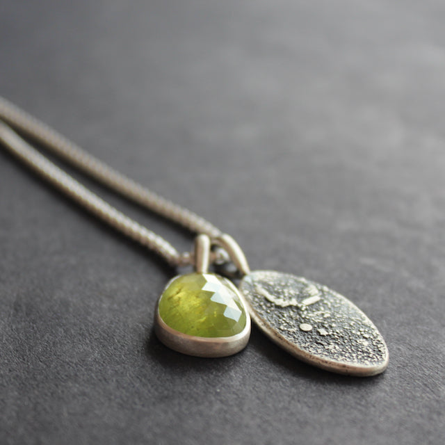 Sphene textured silver duo pendants by Carin Lindberg