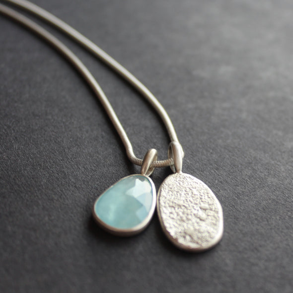 Aquamarine textured silver duo pendants by Carin Lindberg