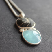 Aquamine and beach pebble pendant by Carin Lindberg